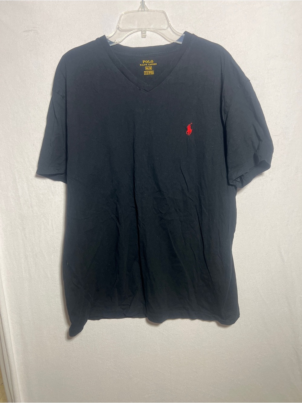 Polo Ralph Lauren Black V-Neck T-Shirt Red Embroidered Pony Medium M